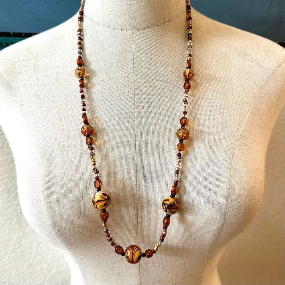 Brown beaded long necklace